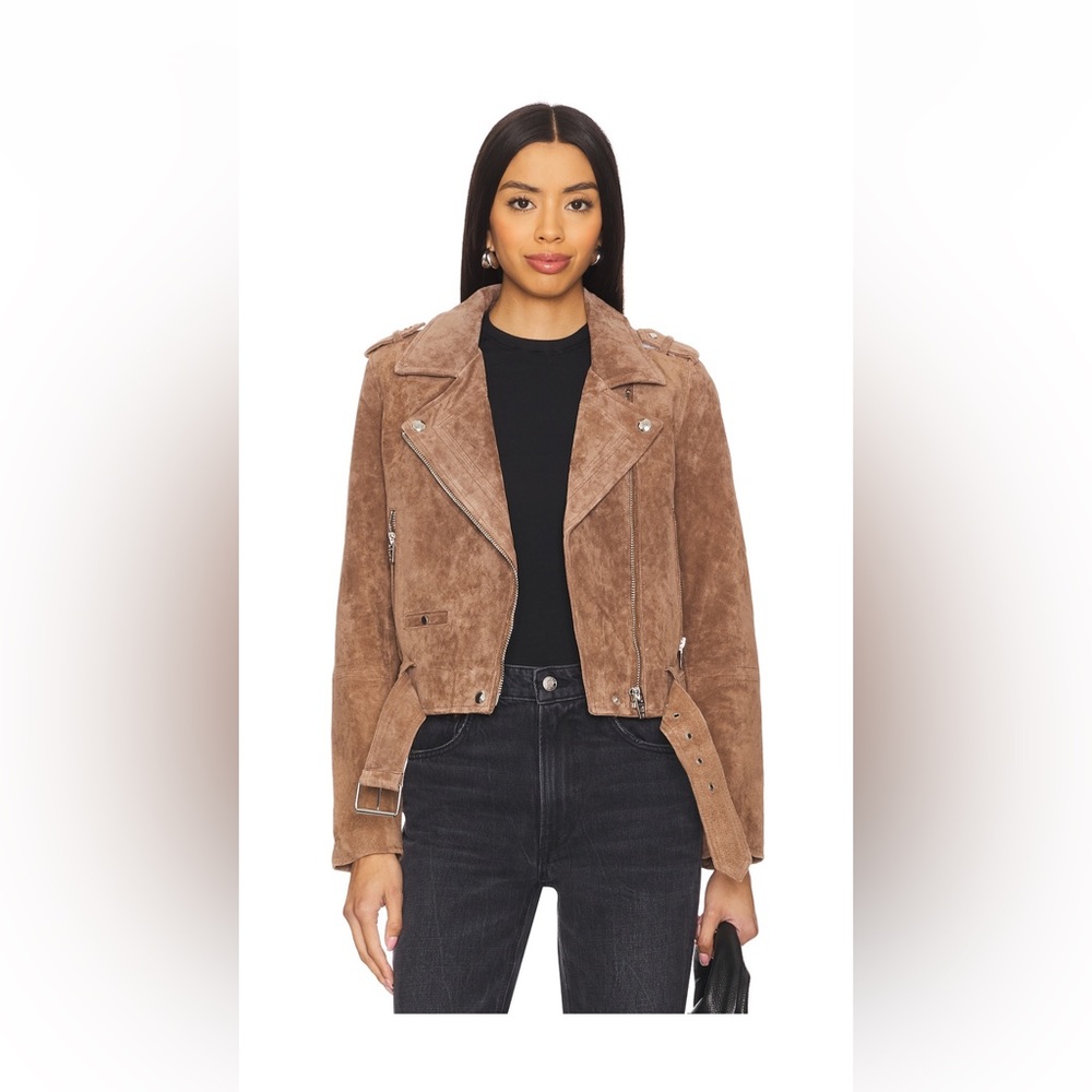 Blank NYC cropped Suede Moto Jacket in coffee bean. REVOLVE